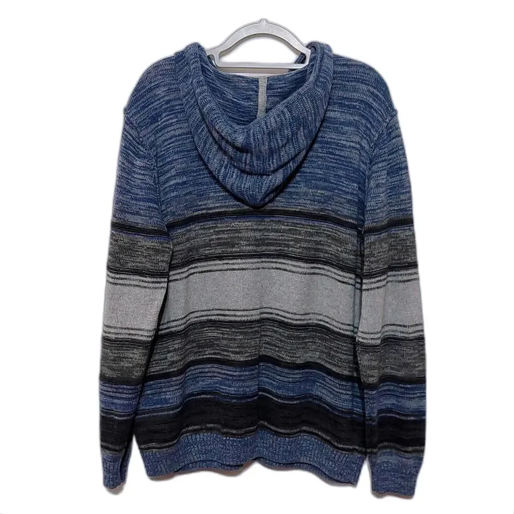 F/X Fusion Men's XXL Pullover Striped Knit Hoodie Sweater Button Up‎ Blue Gray